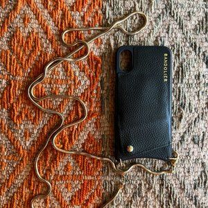 Bandolier Iphone X/XS BELINDA Pebble Leather Crossbody Bandolier in Black/Gold